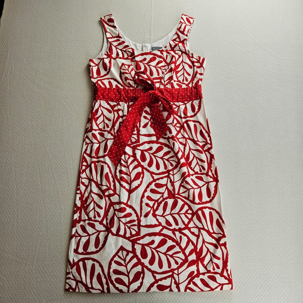 Rabbit Rabbit Rabbit Red White Leaf AOP Sash Shift Dress 10 Twee Maximalism
